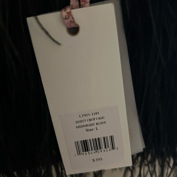 LoveShackFancy Womens Dusty Black Feathers Metallic Trim Crop Cami Top NWT - Picture 3 of 4